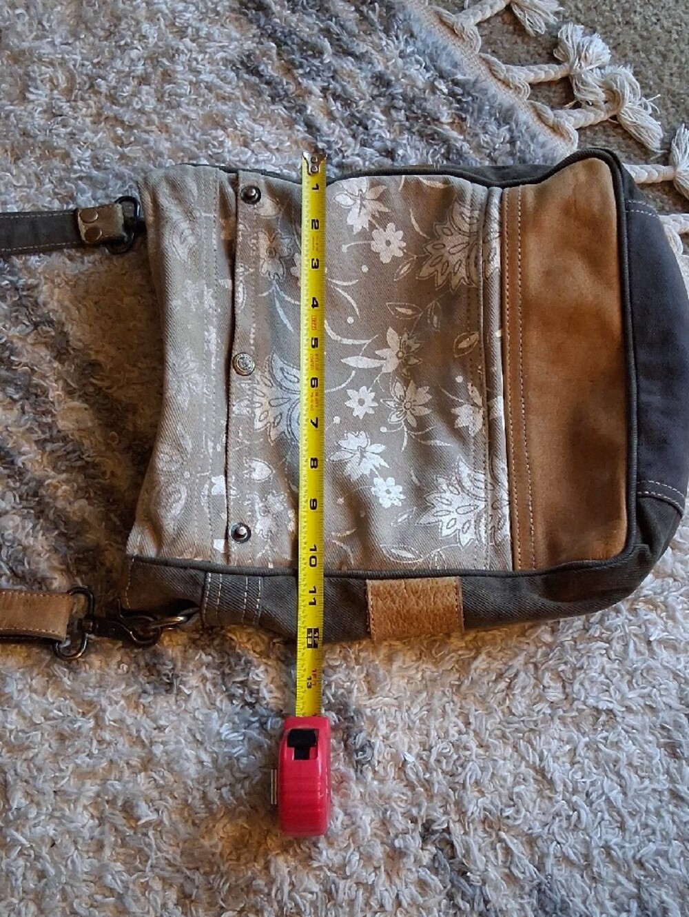 Myra Bag Canvas Leather Floral Crossbody Bag in Beige and Brown - Picture 10 of 16